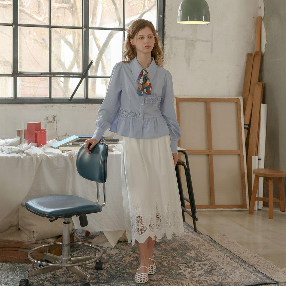 Peulaudeumali Pm_White Scallop Lace Hem Skirt