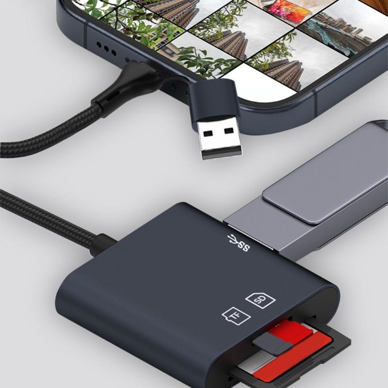 Fast Speed USB3.0 Card Reader with Double USB A and USB C Plugs for TF Cards Aluminum Housing No Driver Required