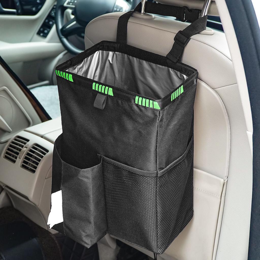 Car Trash Can 3.5 Gallons Car Garbage Can Foldable Car Trash Bag Hanging with Storage Pockets High Quality Car Trash Bin