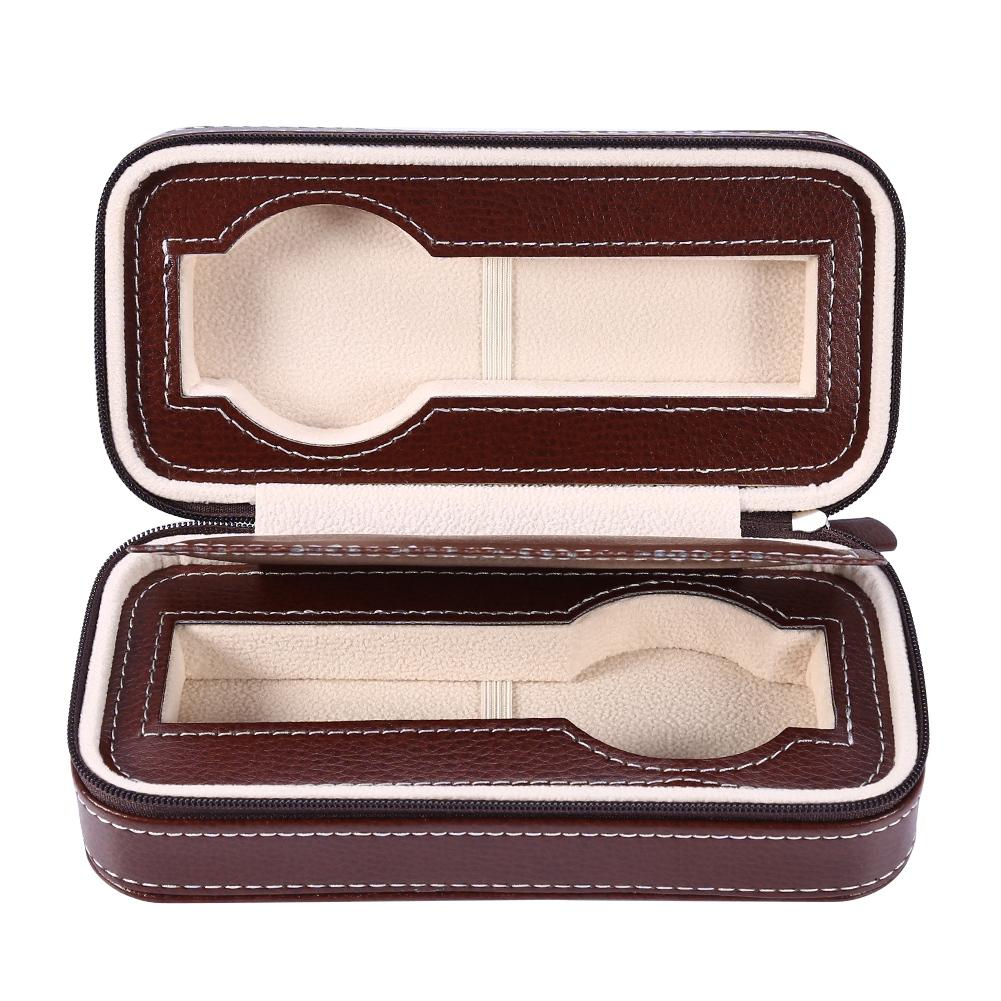 

2 Slots Couple Watch Holder Wristwatch Case Zippered Storage Box Organizer
