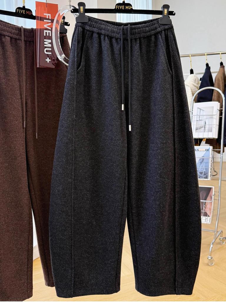 2025 Winter Korean Style Elastic Waist Wide-Leg High Waist Slimming Drape Pants