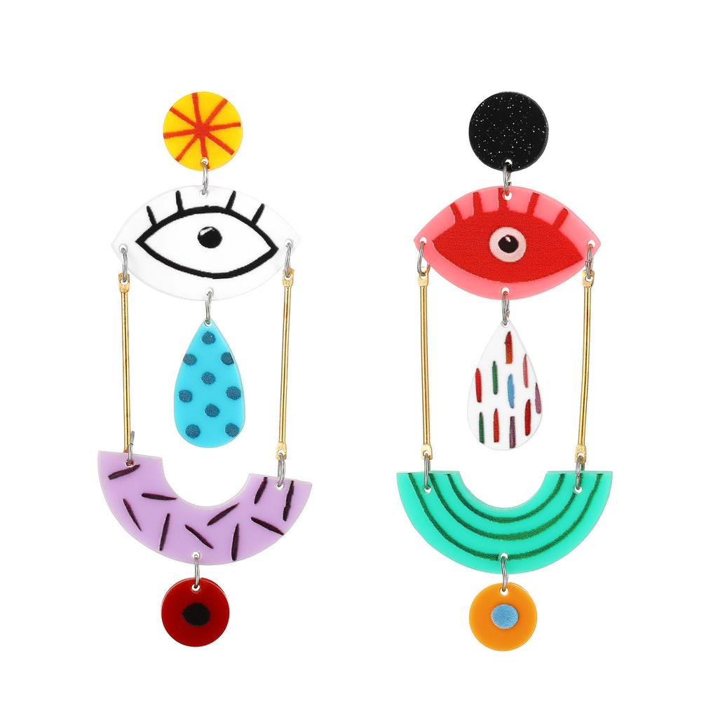 Fully Managed Acrylic Stud Earrings, Personality Funny Eyes Cat Geometric Earrings Earrings