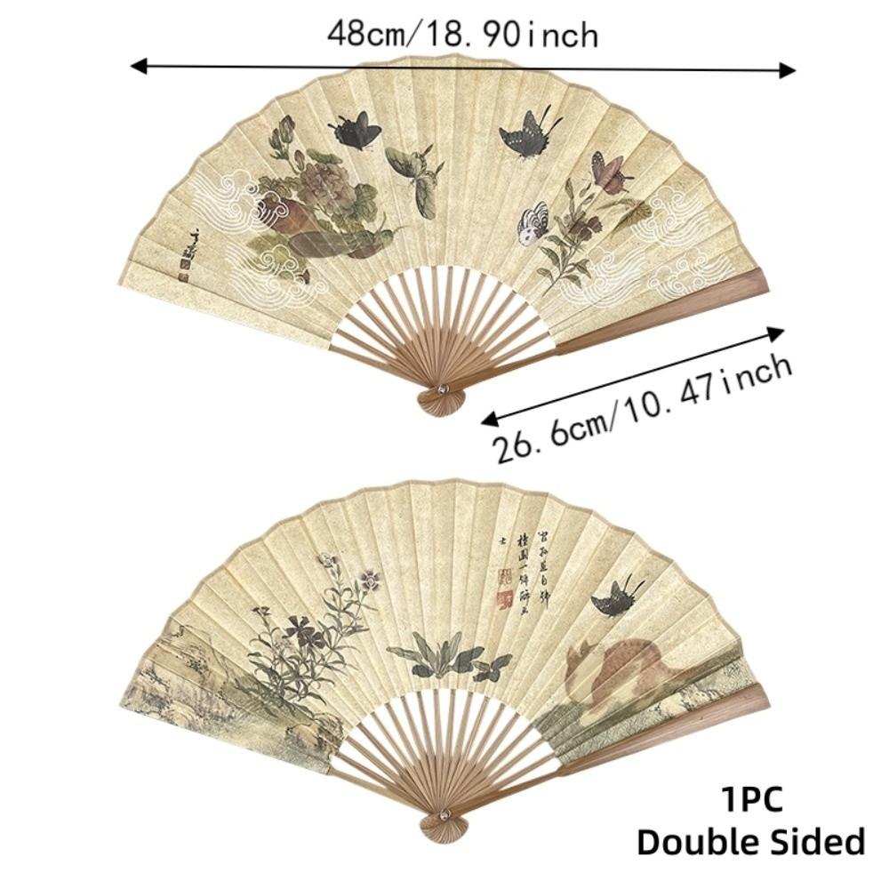 Double Sided Folding Hand Fan Bamboo Frame Retro Handheld Fan Summer Dance Fan  Hanfu Cheongsam