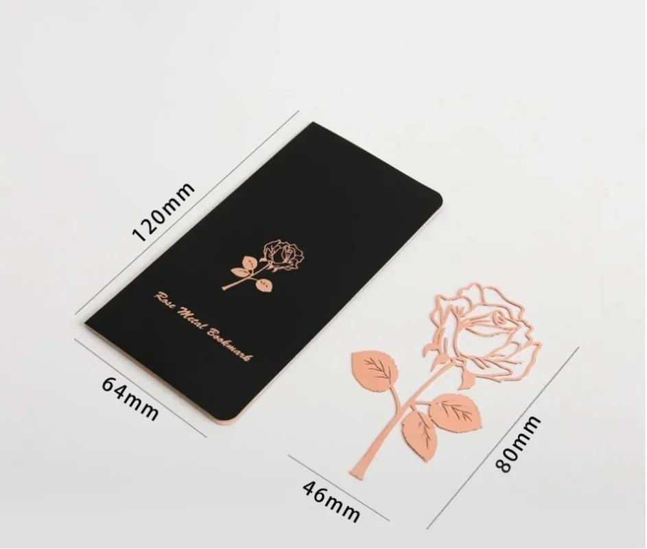 Creative Stainless Steel Rose-shaped Bookmark DIY Custom Suite Plating Greeting Card School Supplies Stationery Birthday Gift