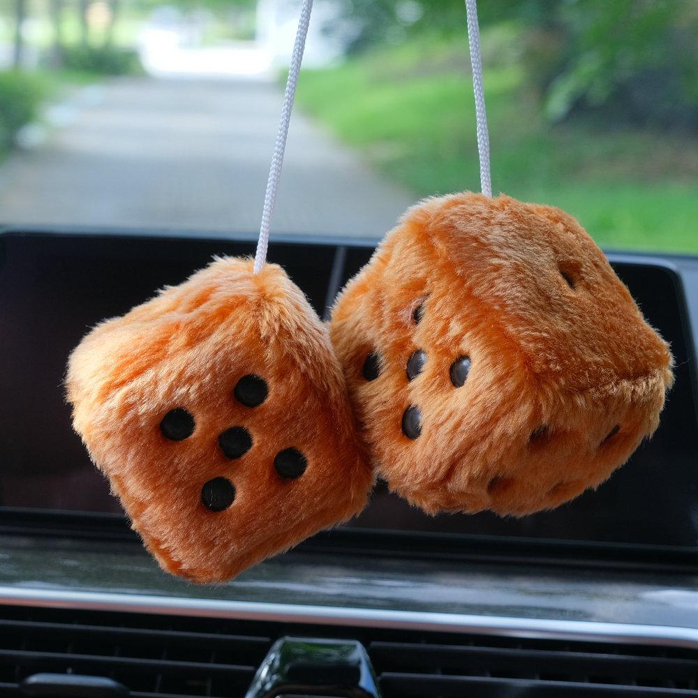 1PC Car Fuzzy Plush Dice with Dots Retro Square Plush Hanging Mirror Fuzzy Dices Kid Toys for Car Interior Ornament Decoration