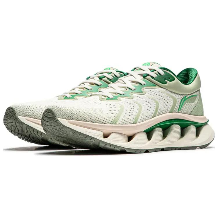 Li Ning Fashion Versatile Trendy Shock Absorbing Wear Resistant Low Top Casual Running Shoes Men Sneakers White Green AZGU005-5