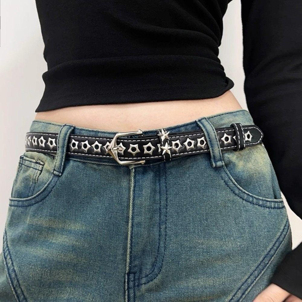 Star Eyelets Y2K Star Waist Belts Metal Buckle Girls Rivet Waistband Women's Jeans Belt  Hip Hop