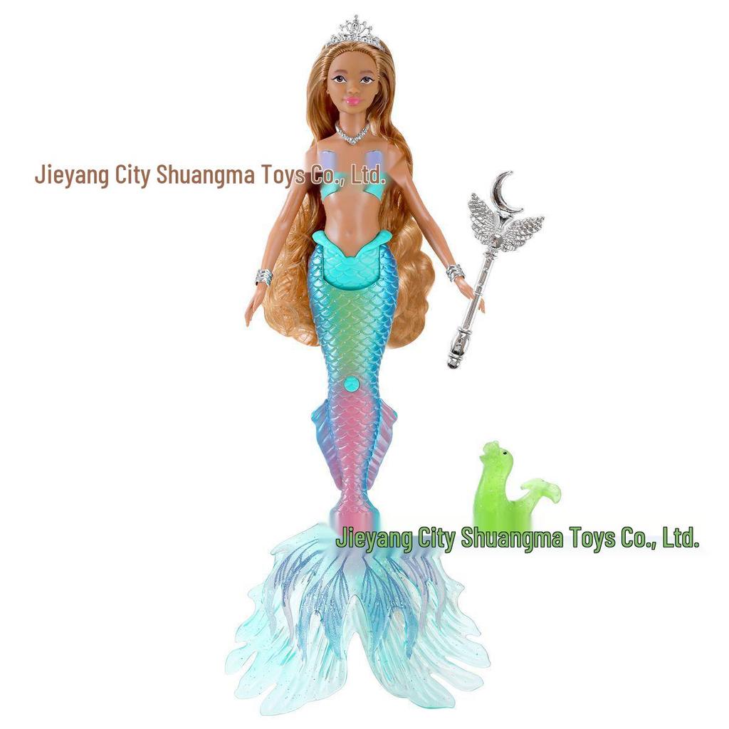 30cm Mermaid Doll with Light & Music - Solid Color Fish Tail & Gift Bag