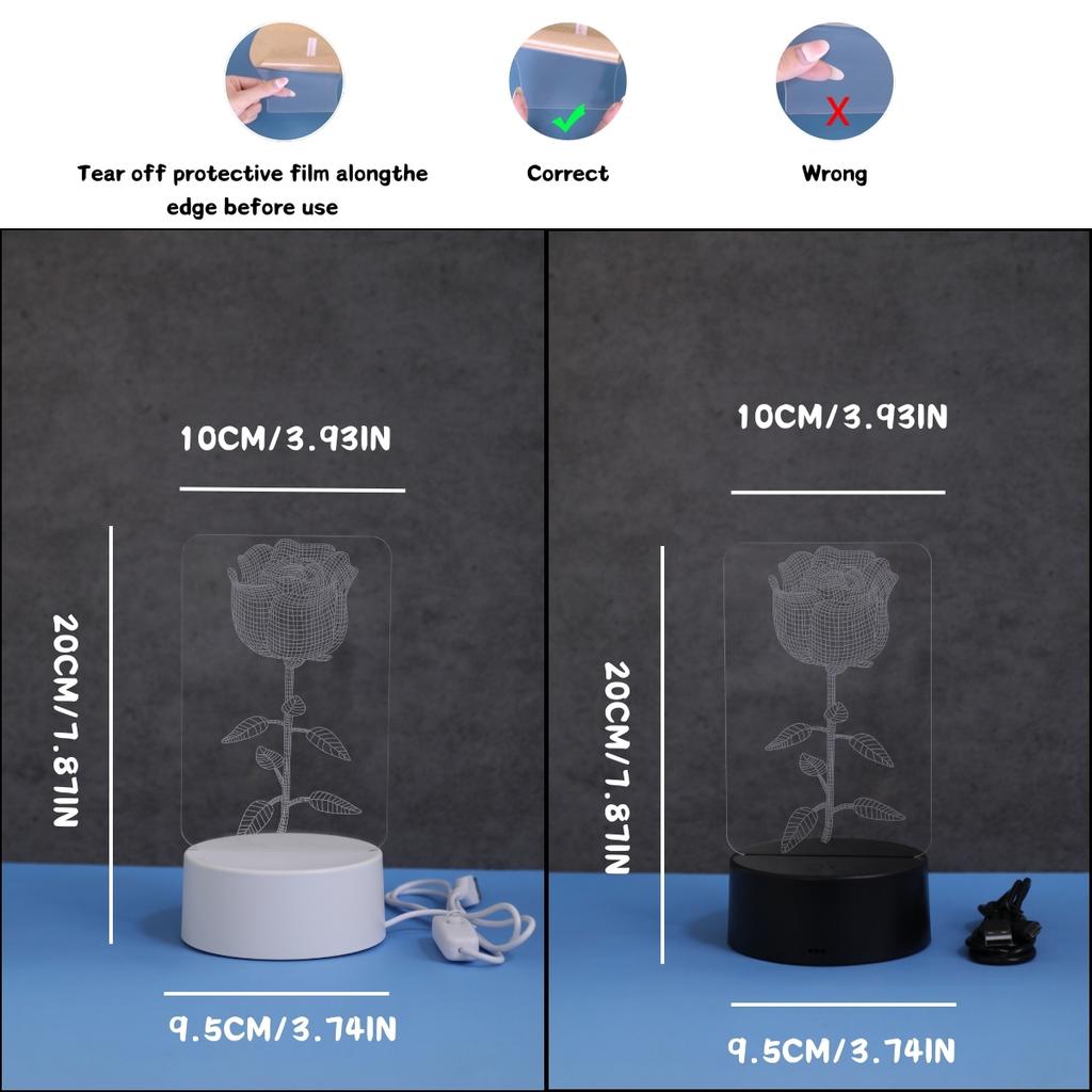 3D rose illusion night light, USB powered perfect birthday and holiday gift, bedroom desktop decoration night light