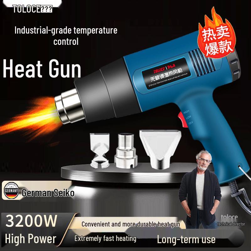 Industrial High-Power Hot Air Gun for Film Application, Seam Filling, Heat Shrink, and Hot Melt with Powerful Heating.