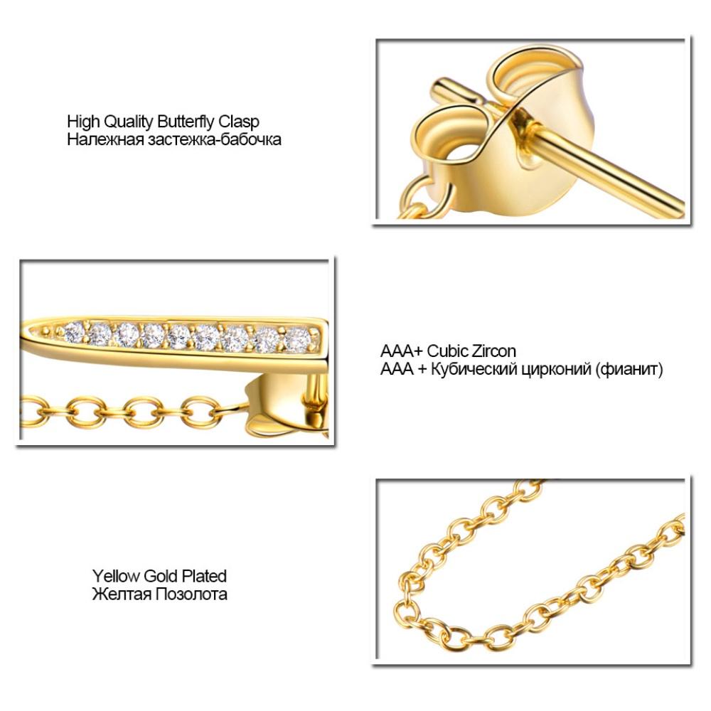 Weiße AAA Zirkonia 925 Sterlingsilber 46mm Lange Gelbgoldplattierte Ohrstecker