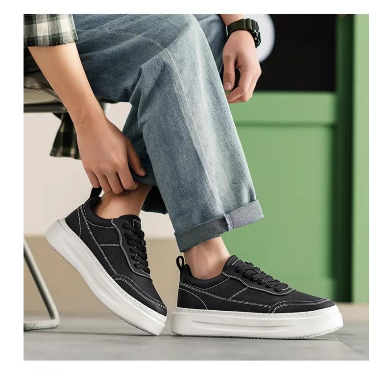 Men White Platform Sneakers Lace-up Casual Shoes Lightweight Comfortable Walking Shoes