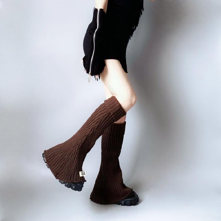 Harajuku Women Lolita Flared Leg Warmer Rib Knit Striped Letters Knee High Socks
