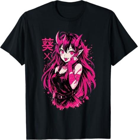 Anime Waifu Kawaii Demon Girl Black TShirt S