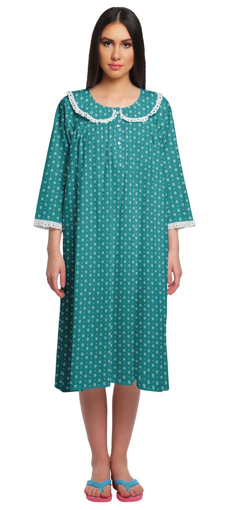 Moomaya Damen Nachthemd mit Print, knielang, Baumwolle, kurzes Nachthemd