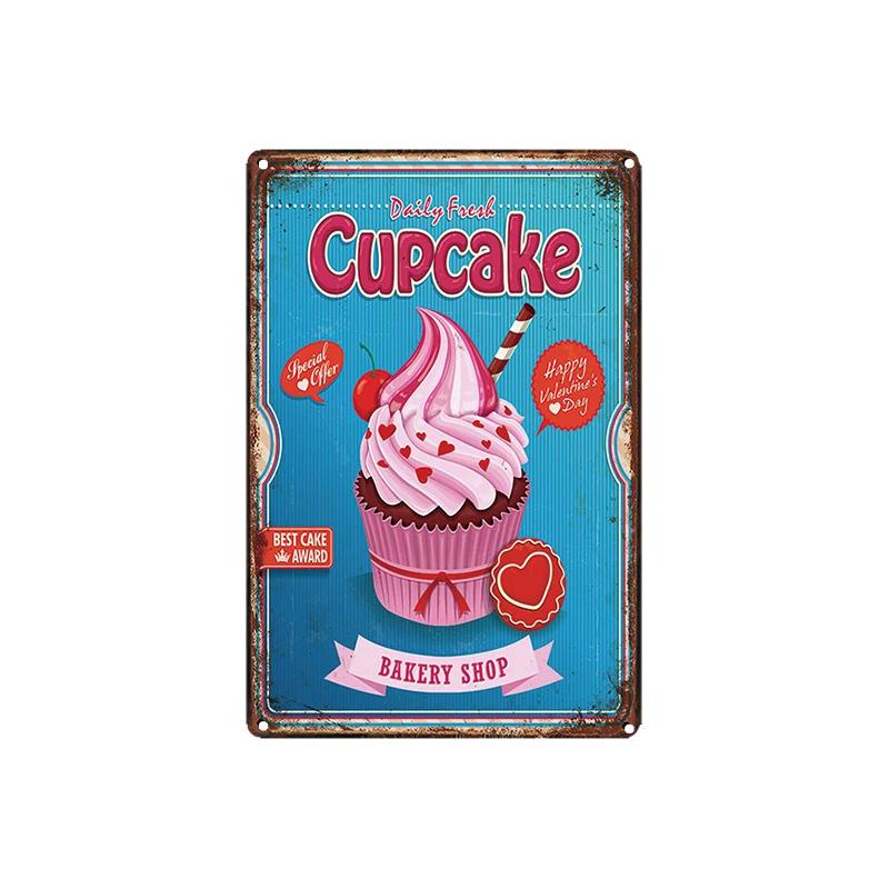 Cupcake Hot Dog Ice Cream Burger Tin Signs Metal Plate Iron Paintings Kitchen Dessert Shop Retro Shabby Wall Decor Tin Plaques
