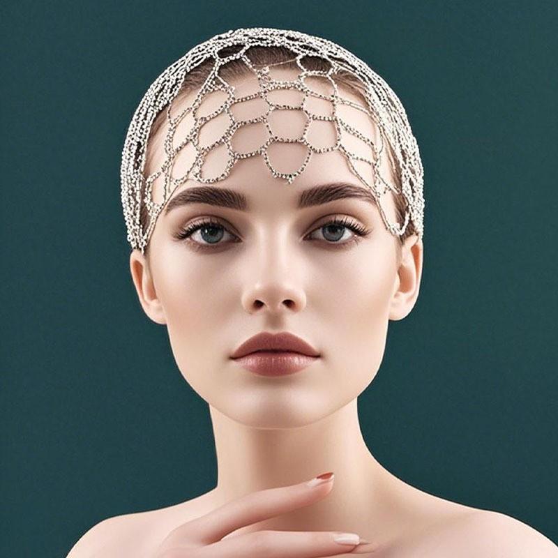 Elegant Rhinestone Mesh Hair Accessory Women Vintage Tassel Veil Headpiece Party Wedding Bridal Headband