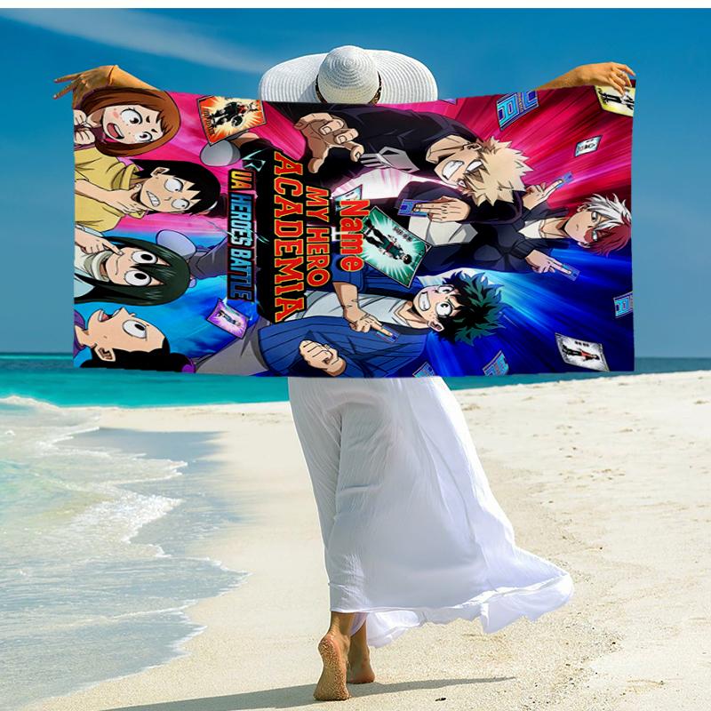 Custom Name Ultra-Soft Beach Towel with My Hero Academia Theme,Ideal for Pool - Camping, Diving - Perfect Travel Essential, Vibrant Beach Towel.