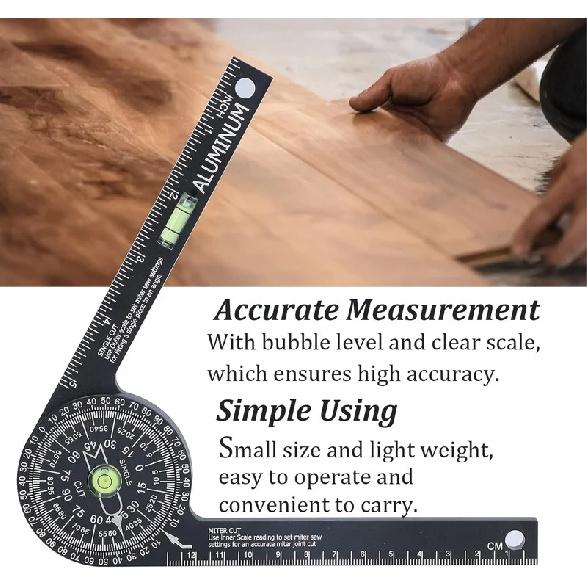 Miter Saw Protractor Aluminum 360° Rotatable Horizontal Angle Ruler Precision Laser-Inside & Outside Miter Angle Measure Finder