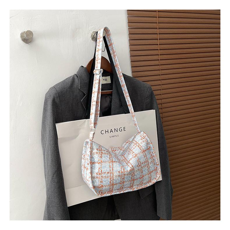 Trendy Grid Cloth Women's Bag 2024 New Korean Style Literary Large Capacity Shoulder Bag Ladies Armpit Bag Street Fashion