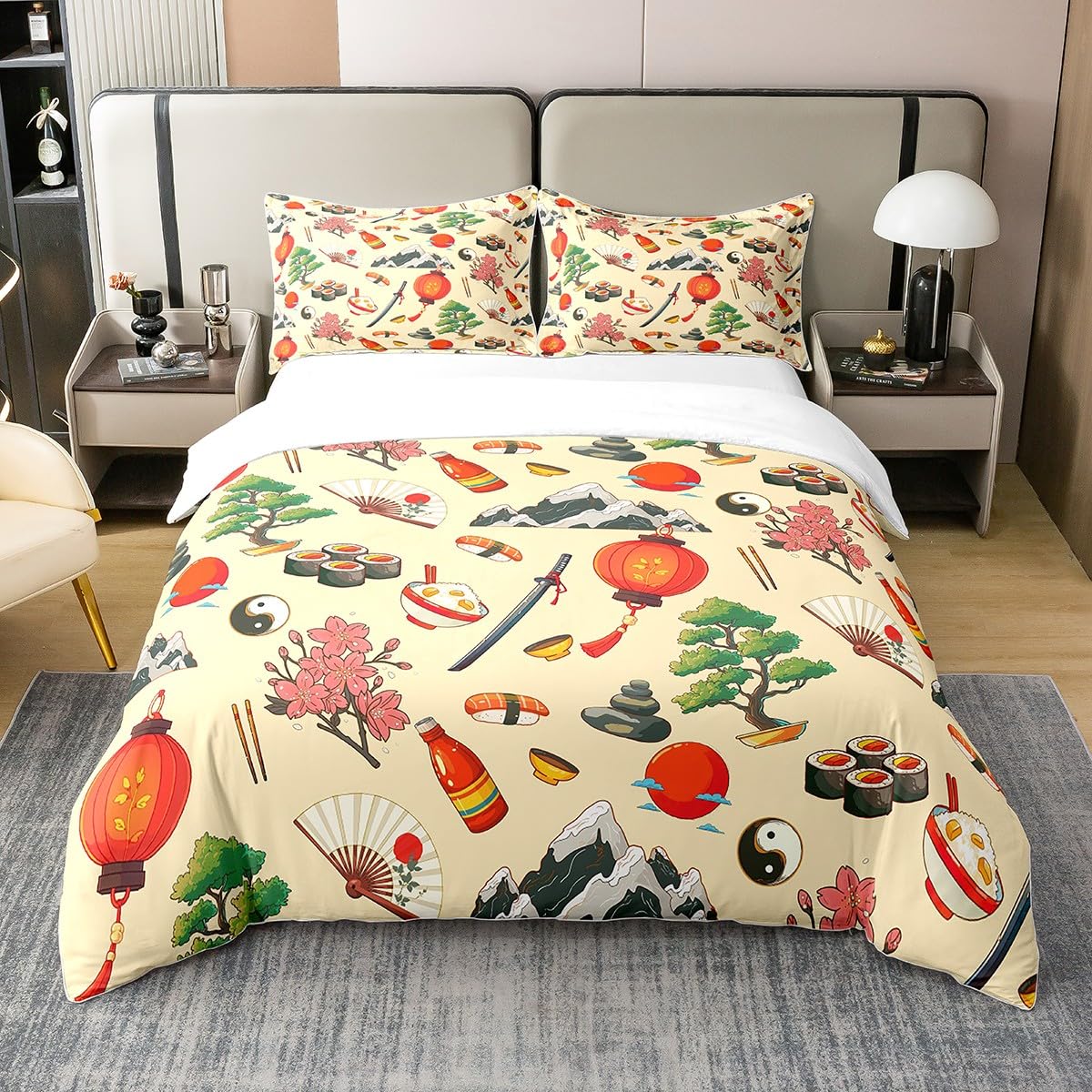 

Chinese Lantern Duvet Cover Sets For Kids Adults Queen Size Lightweight Down Room Decor 2 Pillowcases And 1 Duvet Cover No Quilt EU Single(135x200cm)