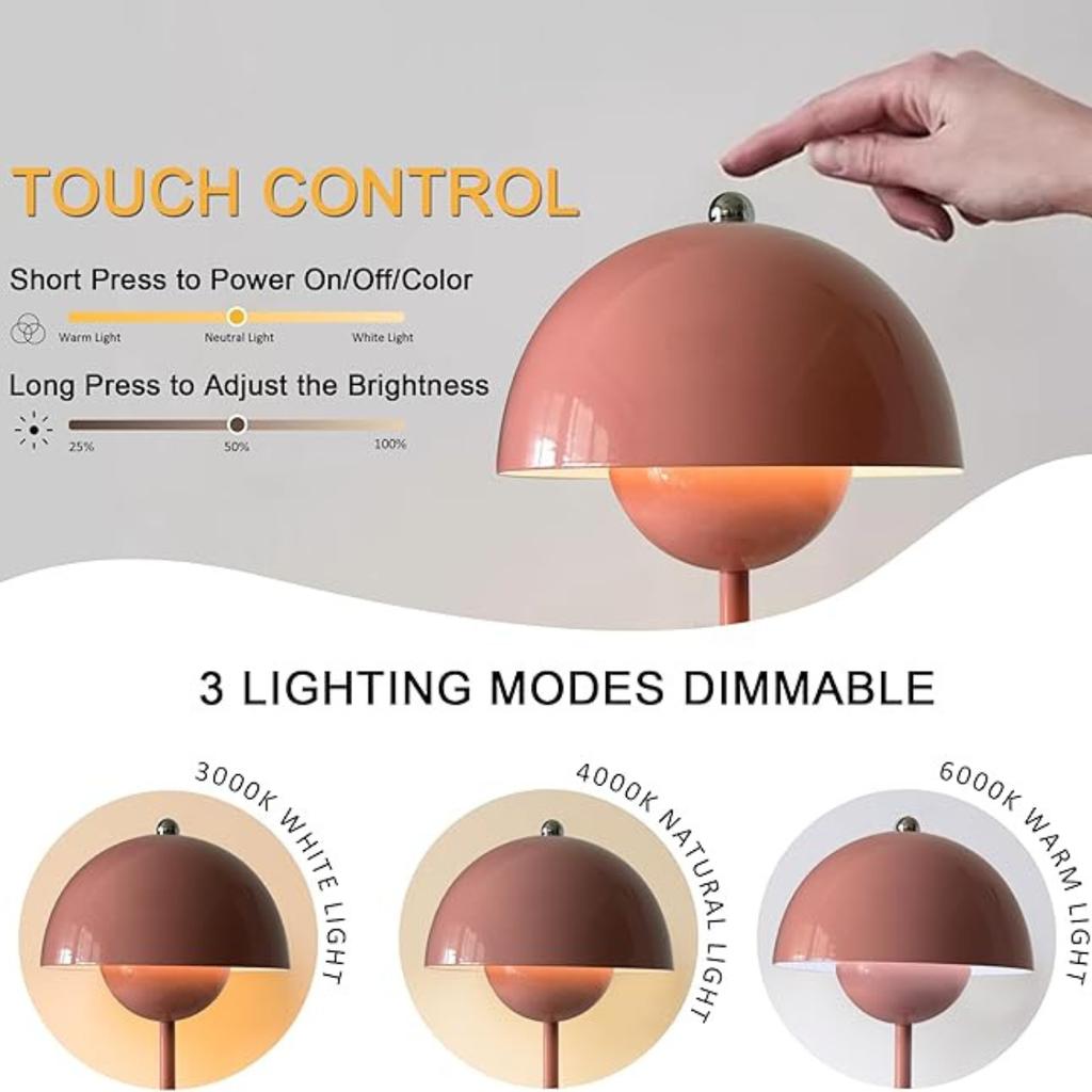 USB rechargeable LED flower bud desk lamp with touch sensing three colors, suitable for bedside living rooms, hotel dining rooms