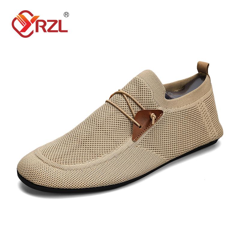 YRZL Casual Men's Shoes Summer Solid Color Mesh Breathable Flats Male Comfortable Lightweight Shoes Man Slip on Loafers for Men