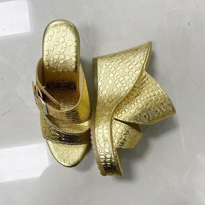 

Platform Flip-flops Summer New Round Toe Open Toe Metal Buckle Anti-slippery Heel Shoes 36 золотой