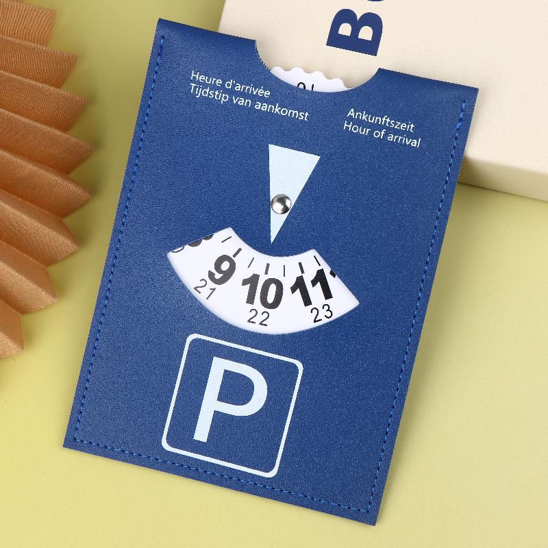 Blue PU Leather Parking Disc 4 Language Version Durable & Water-Resistant Arrival Timer For Car - Universal European Design