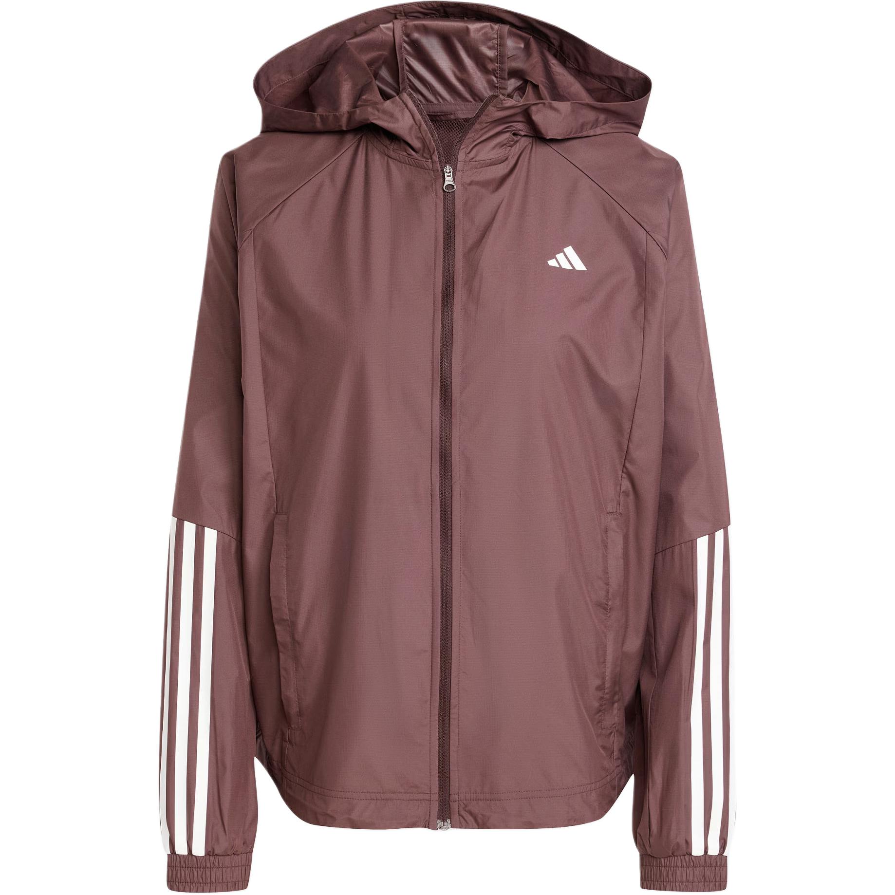 adidas Women s 3 Stripes Hooded Windbreaker Jacket Brown IX3216 XS