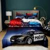 Police Duvet Cover Automotive Black Policeman Automotive Twin Bedding Set Cartoon Vehicle Comforter Cover Red Cop Lights Polyester Quilt Cover