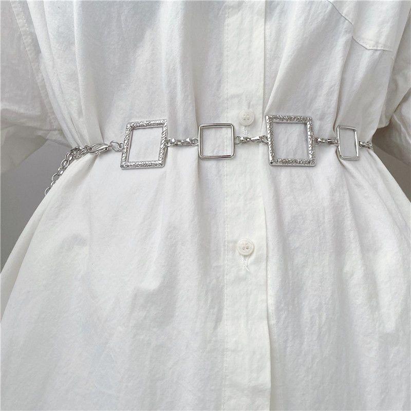 Chic Silver Metal Waist Chain For Women Fashionable Square Link Belt For Jeans
