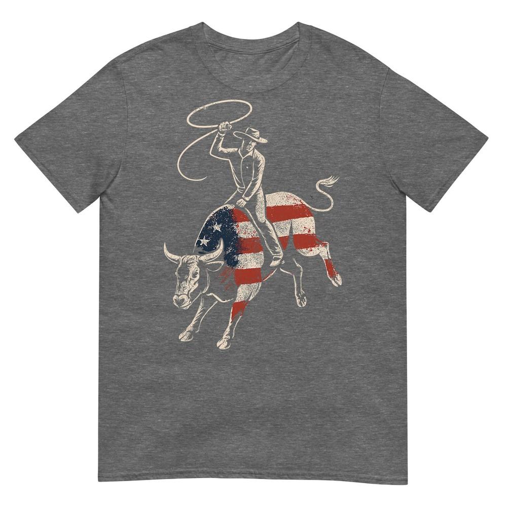 American Rodeo Bull Rider Usa Flag Patriotic Western Cowboy TShirt