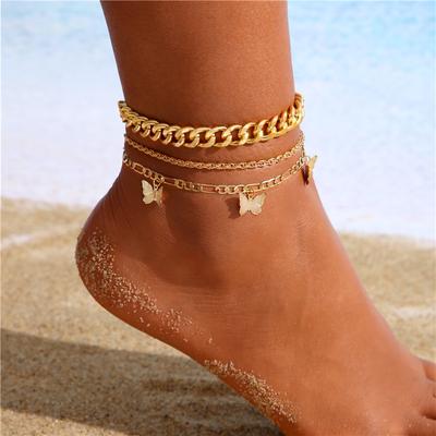Bohemian Metal Butterfly Anklets For Women Fashion Pearl Shell Conch Pendant Colorful Beads Chain Anklet Bracelet Beach Jewelry