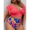 Plus Size Bikini High Waist Ruffle Bikini Set Sexy Flounce Bikini Swimwear Women Two Pieces Swimsuit Floral Beachwear V-neck