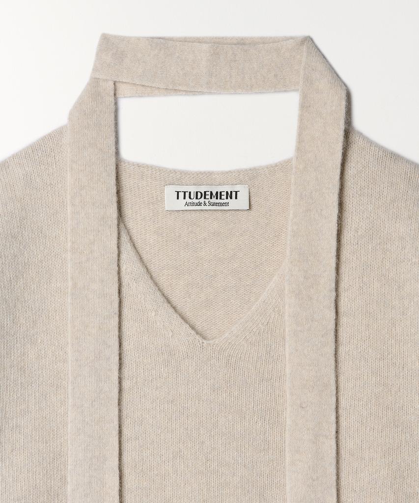 TTUDEMENT V-Neck Muffler Knit Top Light Gray