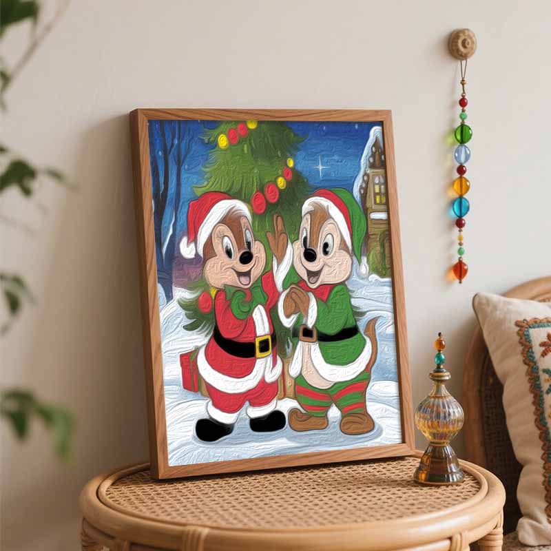 Disney Chip 'n Dale Christmas DIY Oil Painting Kits Hand Painting Home Decor Craft Gift Ideas Wall Art Decoration Ornament Canvas