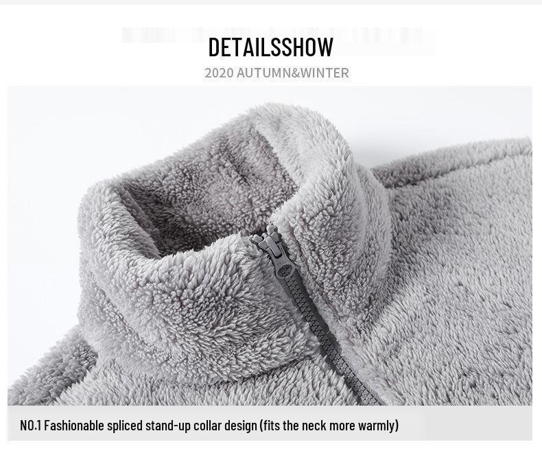 White Double-Sided Thickened Fleece Hoodie Jacket for Spring, Autumn, and Winter