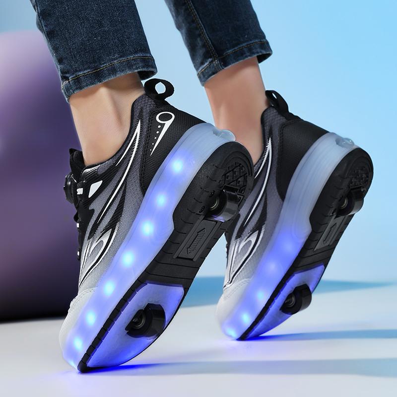 Scarpe da Skate per Bambini con Luce LED Sneakers Luminose Scarpe a Due Ruote per Ragazzi Ragazze con Ricarica USB
