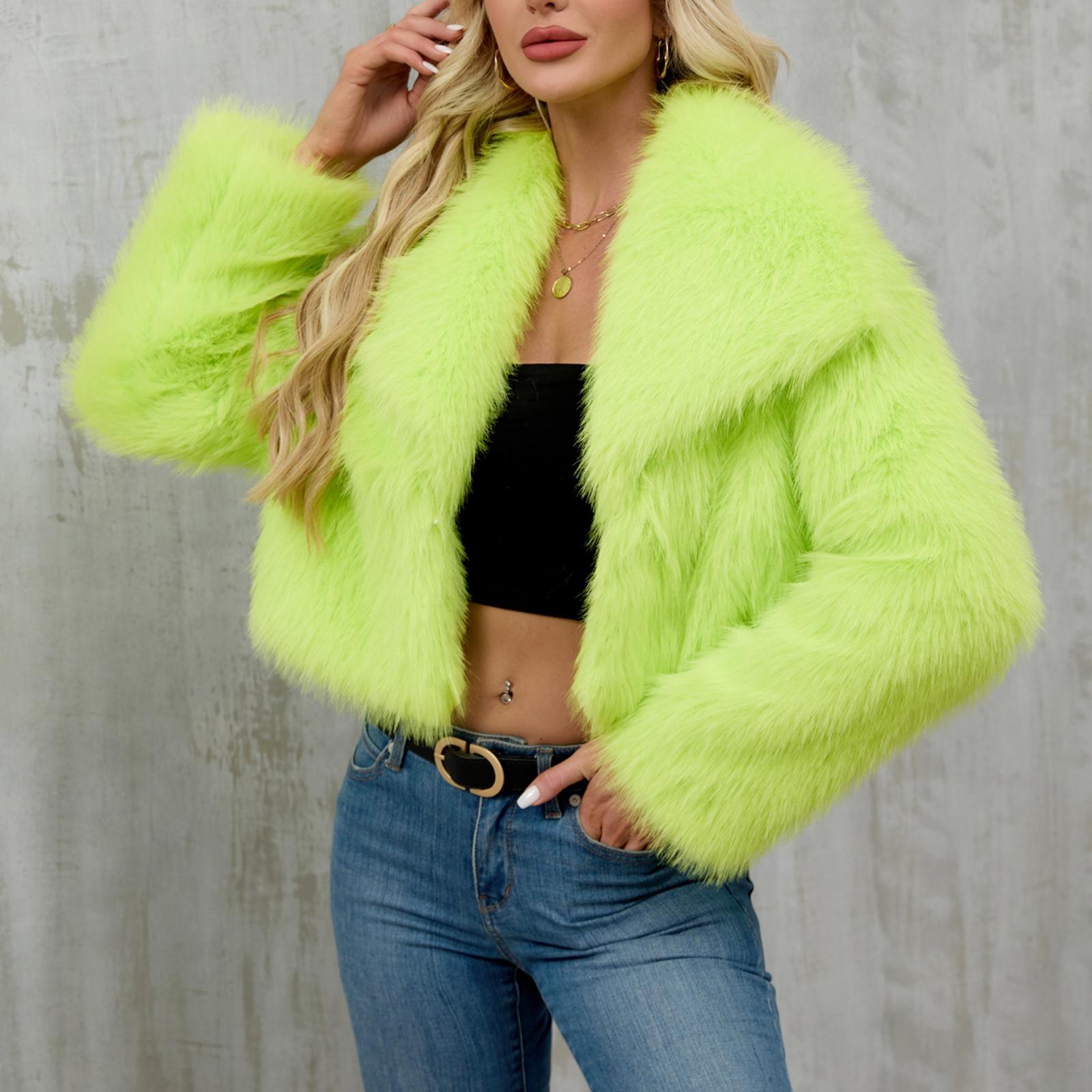 

Модна жіноча плюшева коротка куртка з коміром-піджаком зі штучної шкіри L зелений
