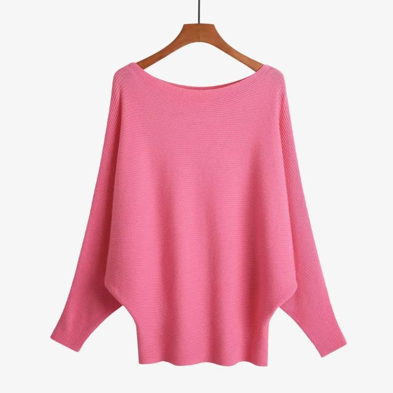 Autumn Batwing Long Sleeve Knitted Sweater Casual Slash Neck Solid Warm Pullover Fashion 18 Colors Loose Jumpers Tops