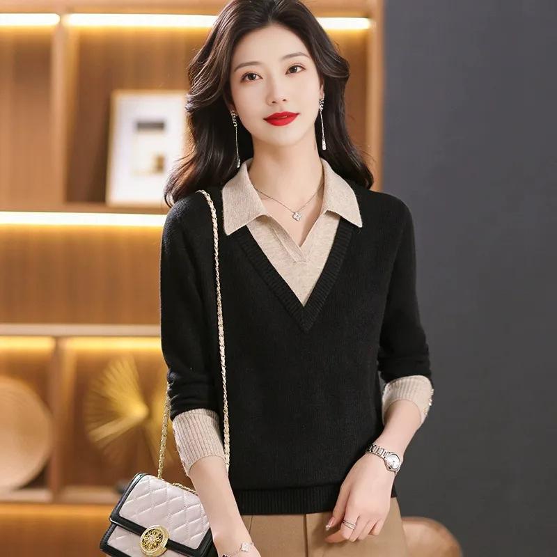 Lapel bottoming shirt new inner sweater women's knitted short top fake two bottoming shirt autumn and winter