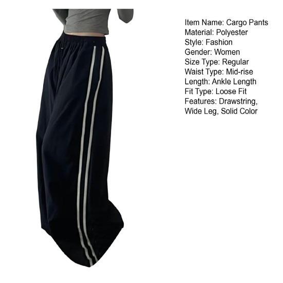 thumbnail image 2 of Womens Pants Elastic Waist Drawstring Side Pocket Straight Leg Cargo Sweatpants Black L 2 of 12