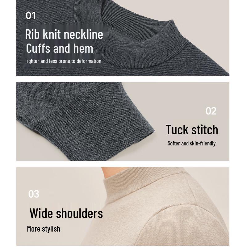 Jingdong Jingzao Men's Machine Washable Fleece-Lined Half-High Collar Sweater