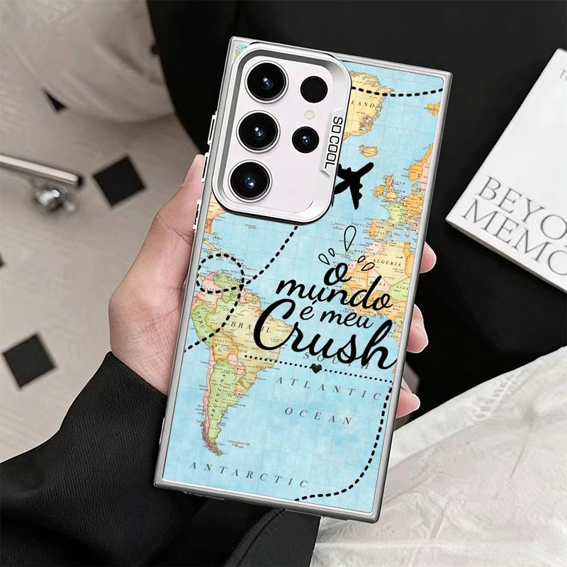 Travel Map Artistic Pattern Shockproof Phone Case for Samsung Galaxy S26 Edge S25 Ultra S24 FE S23 Plus S21 Cover Anti Fall Fund