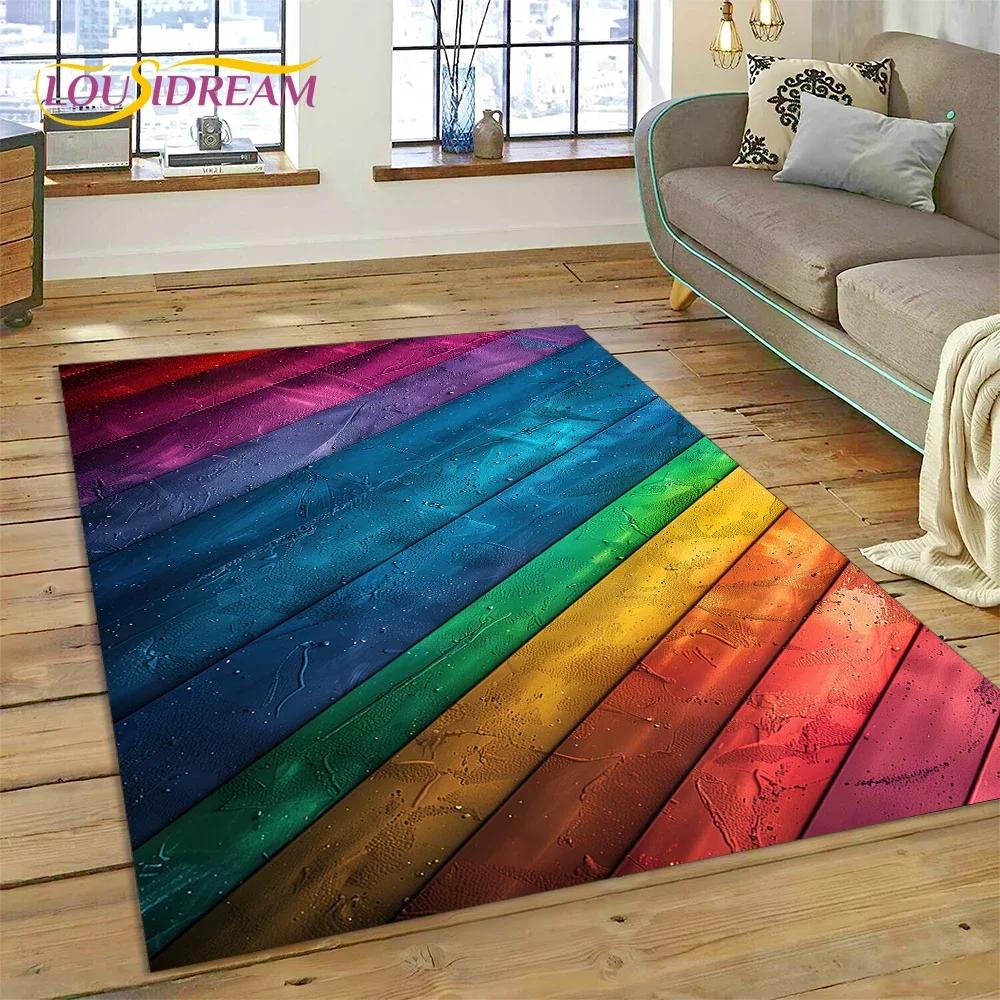 Tappeto con Finitura Legno Colorato per Camera da Letto, Soggiorno, Decorazione Divano Casa, Tappetino Grande per Giochi Bambini