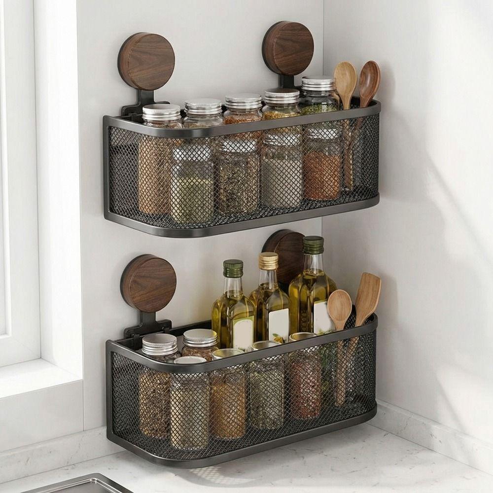 Practical Iron Bathroom Shelves Wall Mounted Large Capacity Shampoo Storage Rack Punch Free Detachable Makeup Organizer Kitchen
