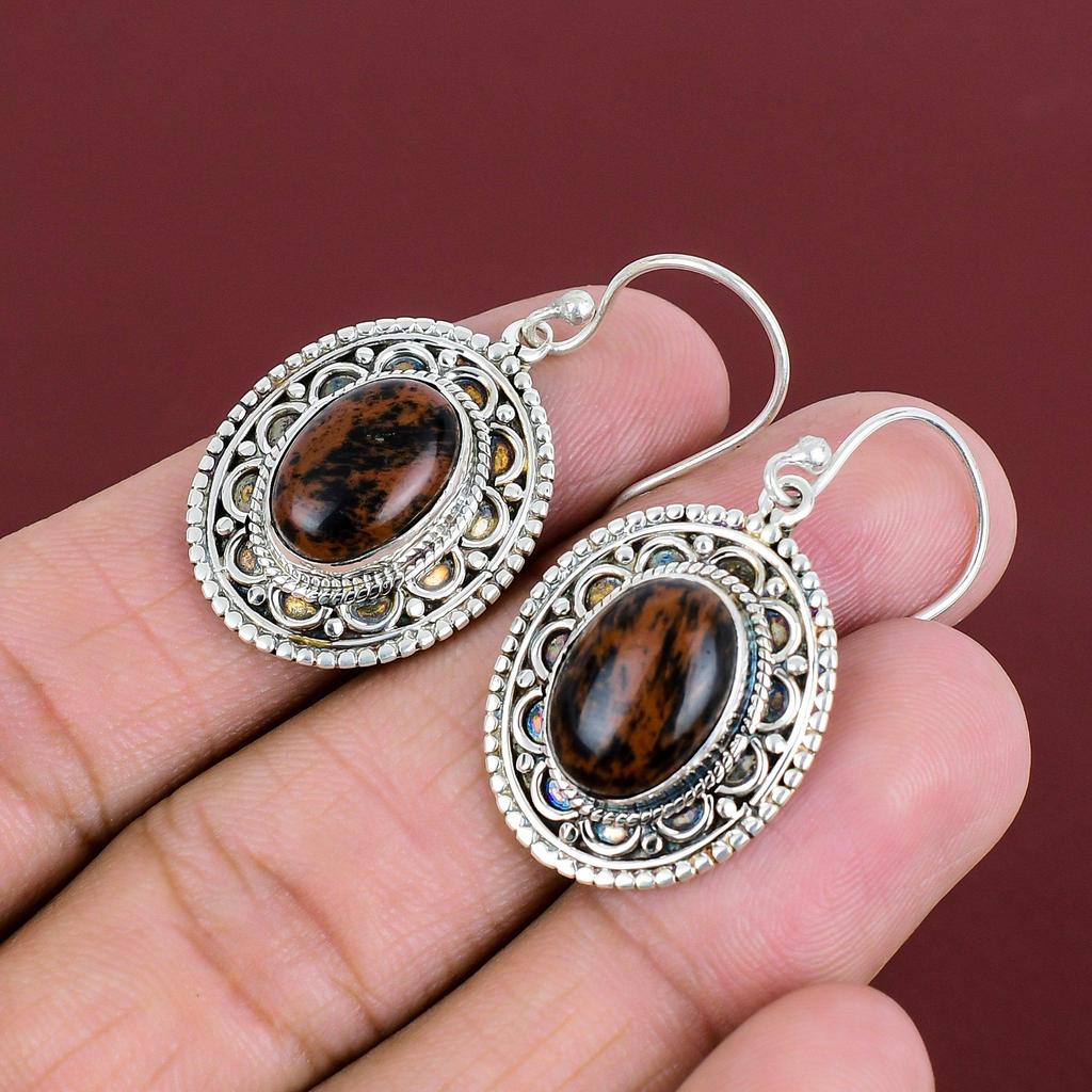Mahogany Obsidian Earring Unique Vintage Earring Original Gemstone Handmade Earring 925 Sterling Silver Earring Dainty Jewelry Gifts For Her