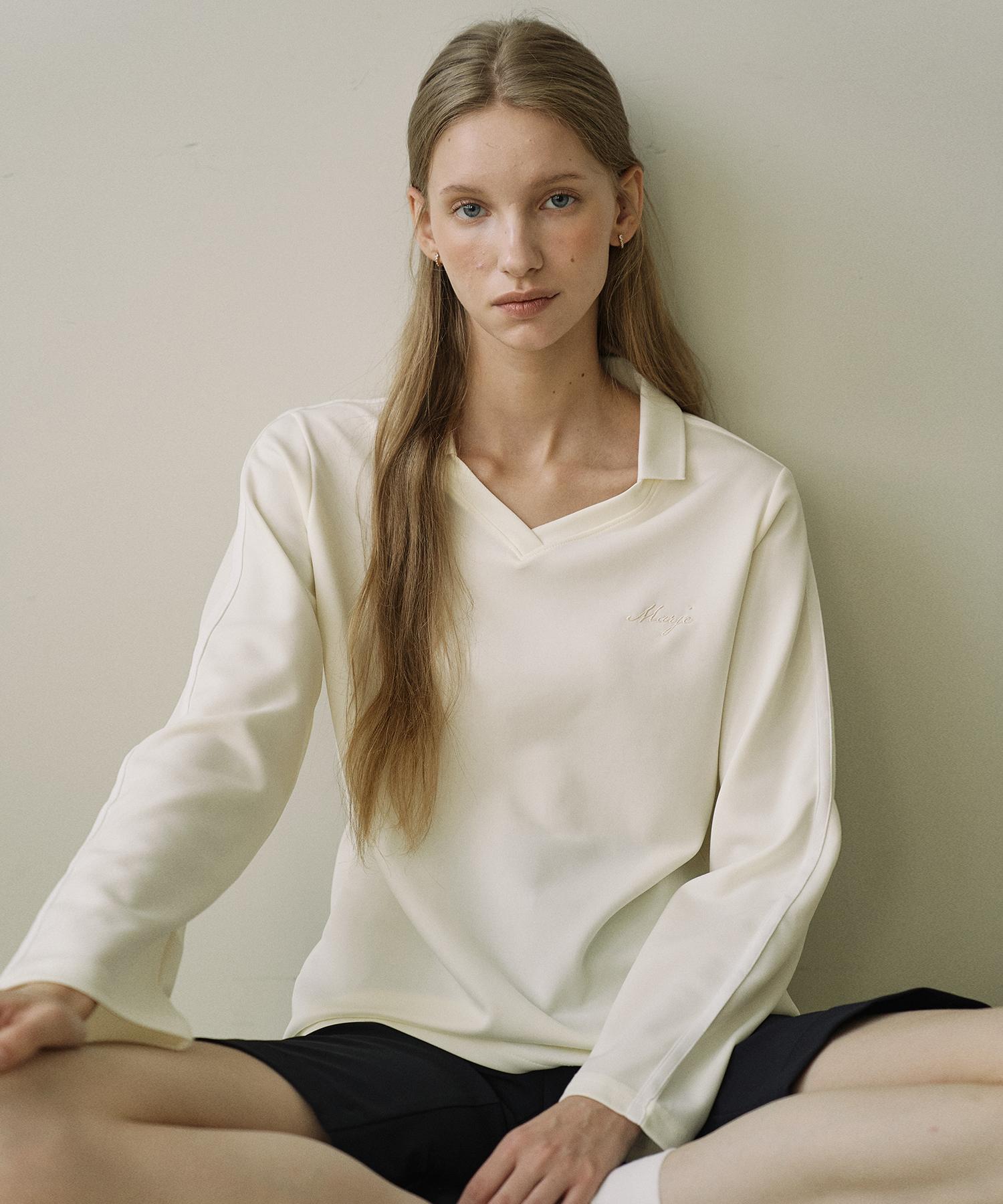 Marje Single-Line Jersey Collar T-Shirt Cream