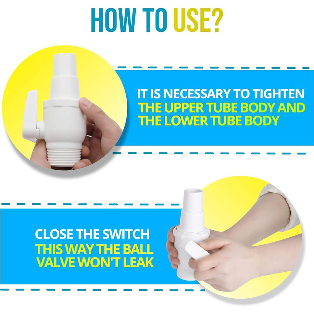 Robinet sferic cu 2 căi Robinet pompă piscină 1.5 - 1.25in Conector de oprire filtru piscină Furtun Evaluare maximă a presiunii 50 PSI pentru piscine